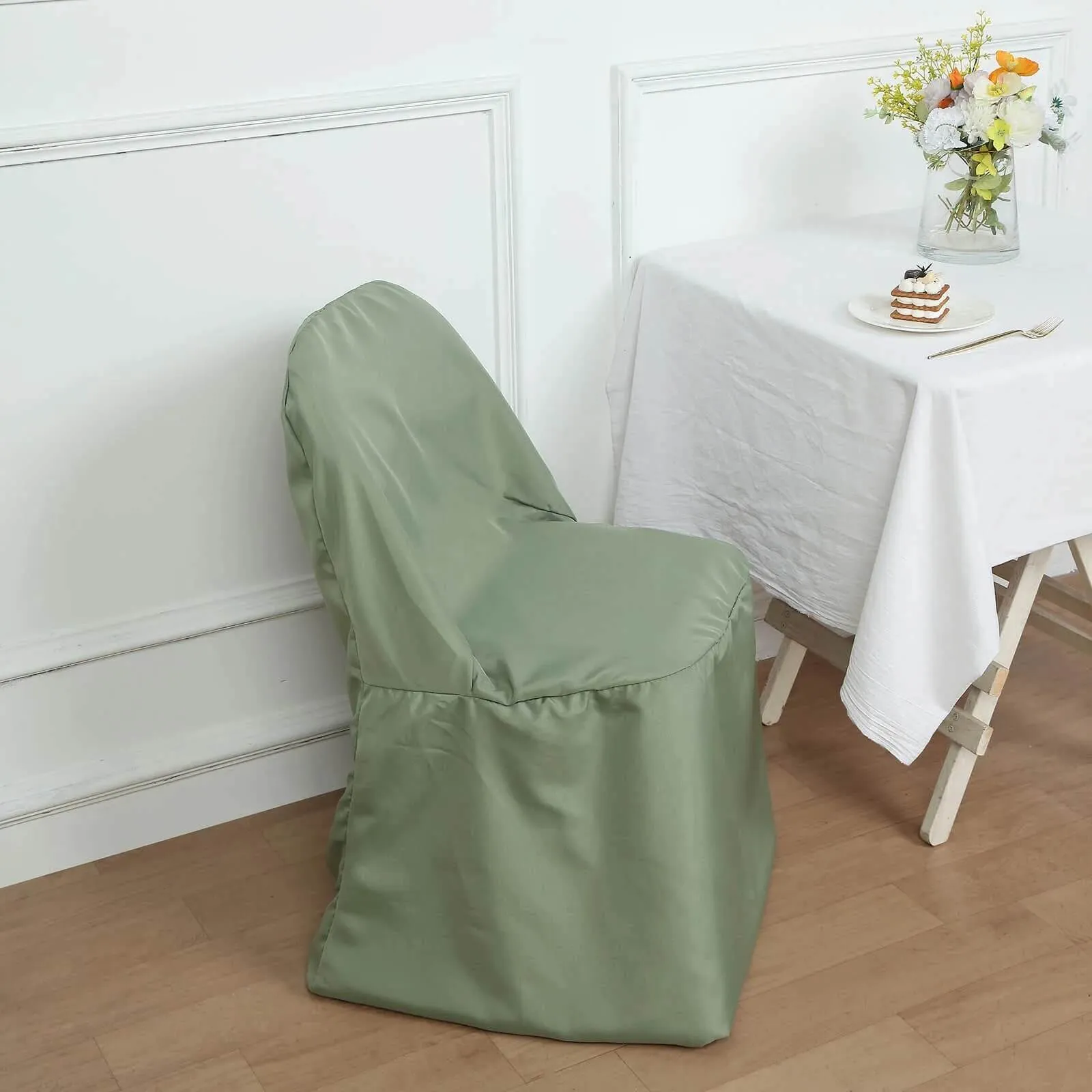 10 Pack Dusty Sage Green Polyester Folding Chair Covers, Reusable Stain Resistant Slip On Chair Covers