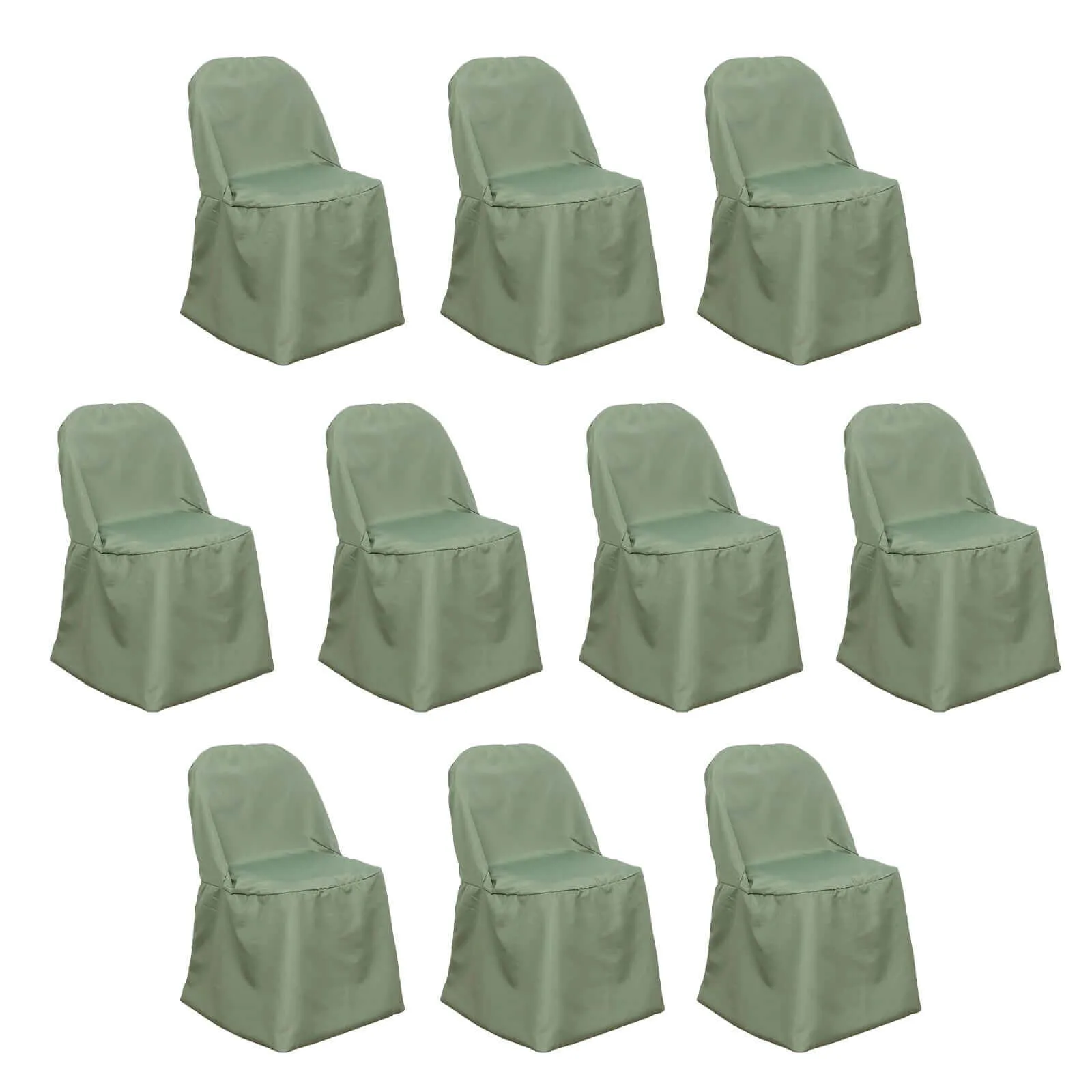 10 Pack Dusty Sage Green Polyester Folding Chair Covers, Reusable Stain Resistant Slip On Chair Covers