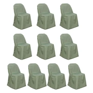 10 Pack Dusty Sage Green Polyester Folding Chair Covers, Reusable Stain Resistant Slip On Chair Covers