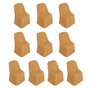 10 Pack Gold Polyester Folding Chair Covers, Reusable Stain Resistant Slip On Chair Covers