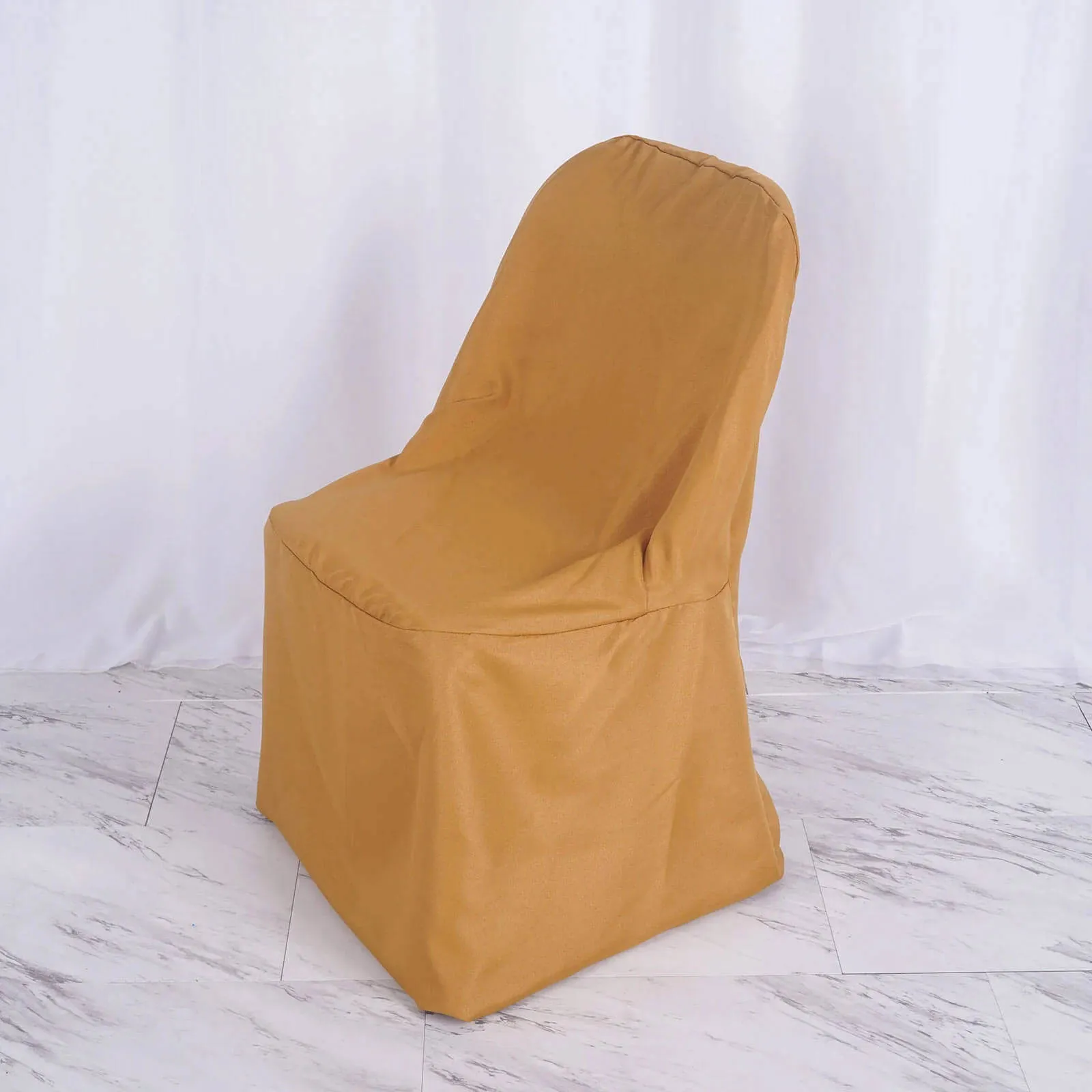 10 Pack Gold Polyester Folding Chair Covers, Reusable Stain Resistant Slip On Chair Covers