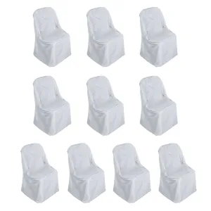 10 Pack Silver Polyester Folding Chair Covers, Reusable Stain Resistant Slip On Chair Covers