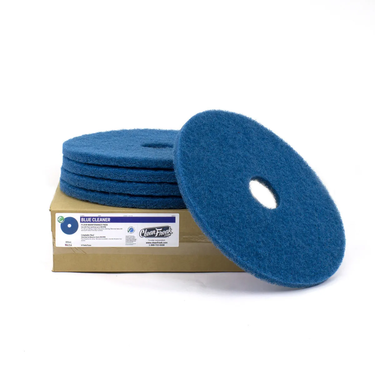 13" CleanFreak® Blue Round Medium Duty Floor Scrubbing Pads | Box of 5