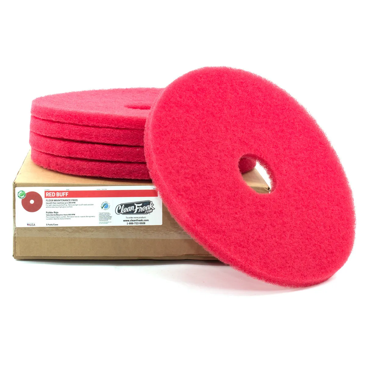 13" CleanFreak® Red Round Light Duty Floor Scrubbing Pads | Box of 5