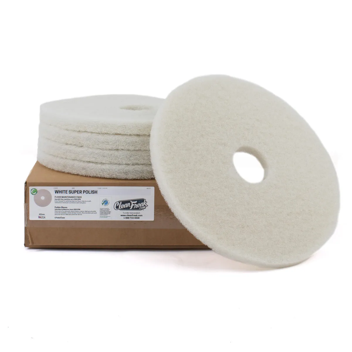 15” White Floor Buffing Polishing Pads (5 Pack)