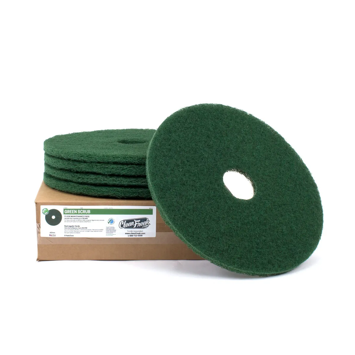 16" Green Heavy Duty Deep Scrubbing Floor Pads - Case of 5