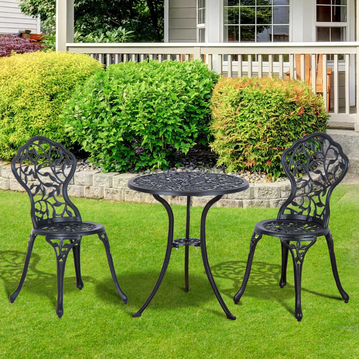 3 Pcs Cast Aluminum Bistro Set Garden Furniture Dining Table Chairs Antique Outdoor Seat Patio Seater