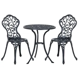 3 Pcs Cast Aluminum Bistro Set Garden Furniture Dining Table Chairs Antique Outdoor Seat Patio Seater