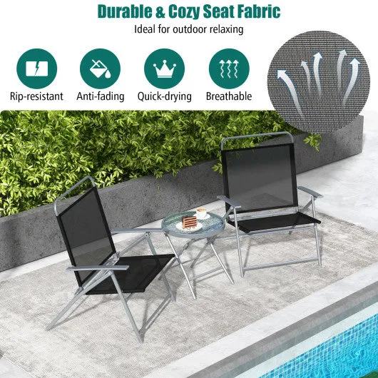 3 Pieces Patio Folding Chair Set Outdoor Metal Conversation Set