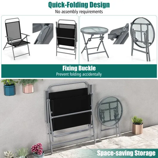 3 Pieces Patio Folding Chair Set Outdoor Metal Conversation Set