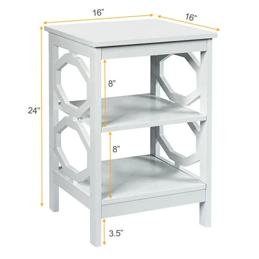 3-tier Nightstand Sofa Side End Accent Table-White