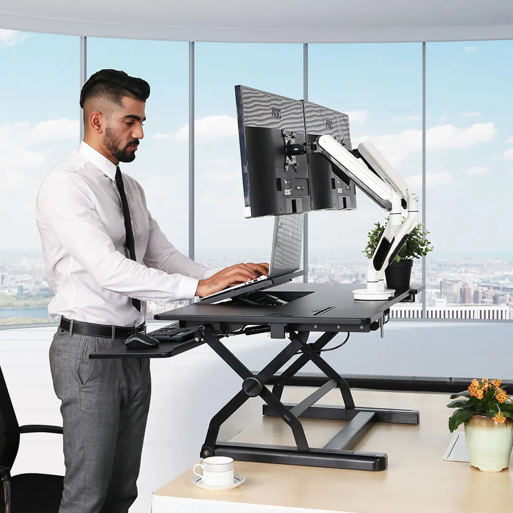 36" Ergonomic Sit-Stand Desk Converter with Adjustable Keyboard Tray