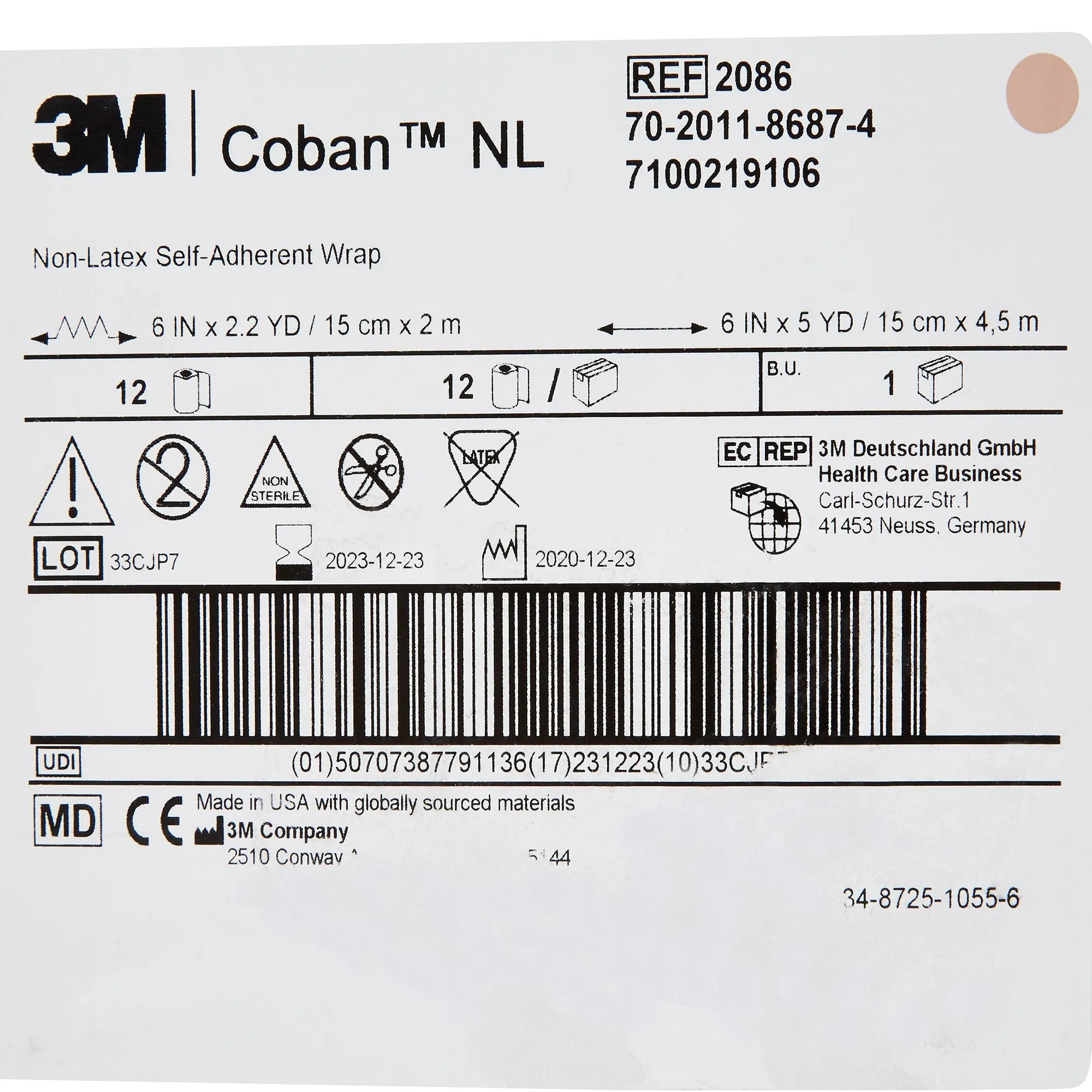 3M™ Coban™ LF Self-adherent Closure Cohesive Bandage, 6 Inch x 5 Yard, 1 Case of 12