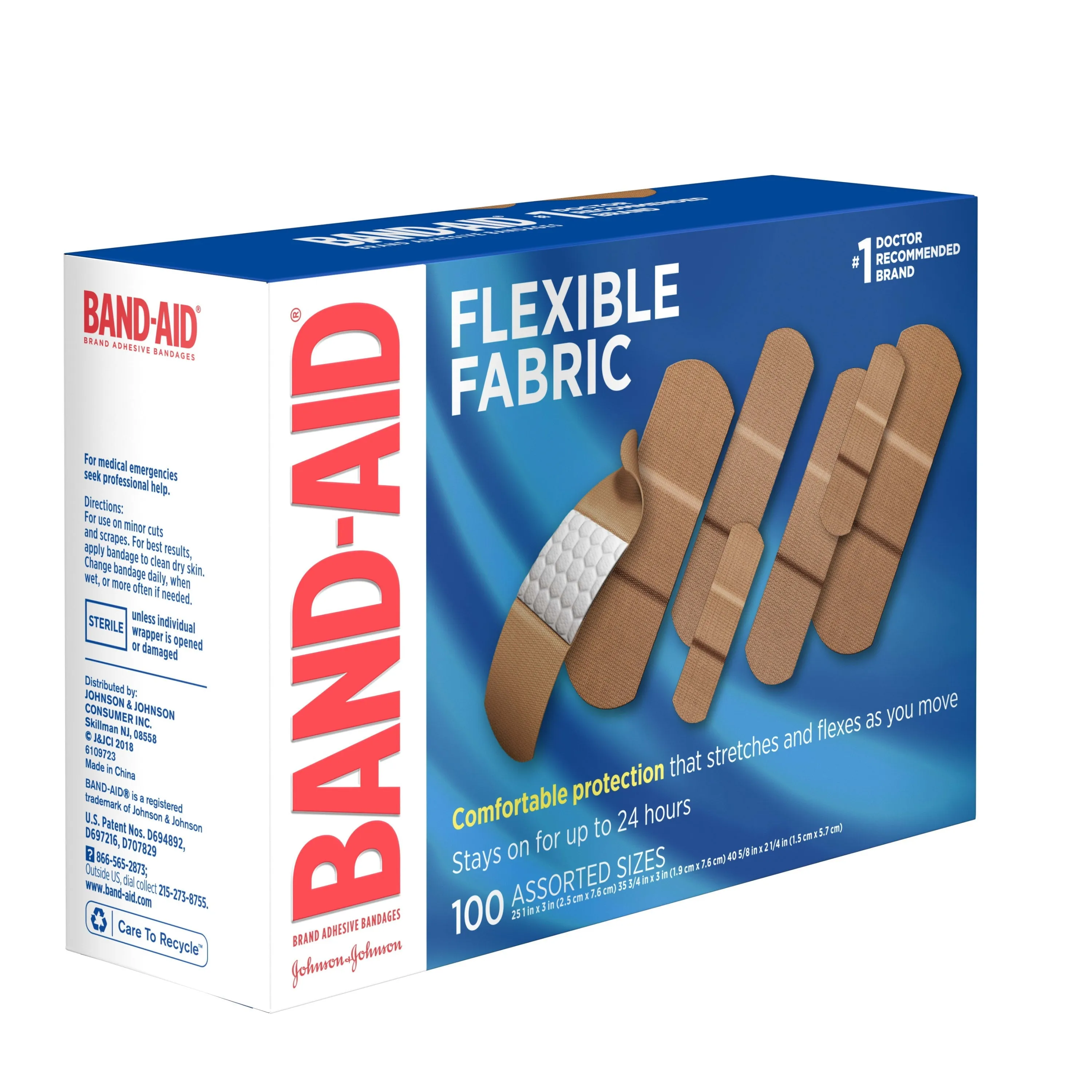 Band-Aid Brand Flexible Fabric Adhesive Bandages, Assorted, 100 ct