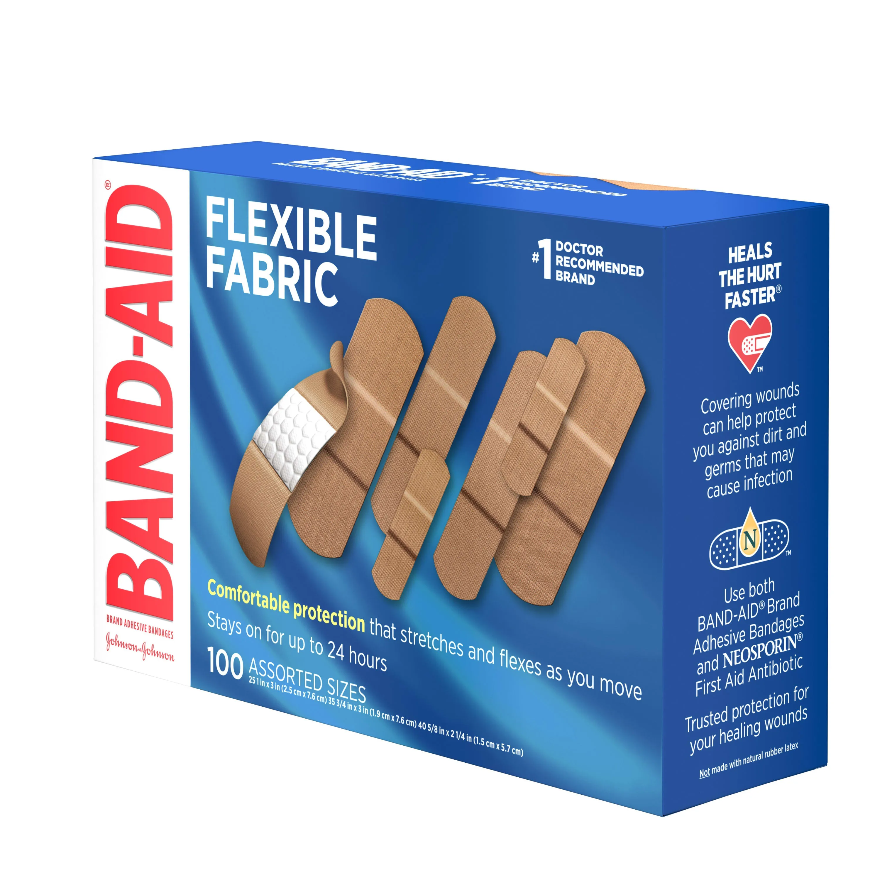 Band-Aid Brand Flexible Fabric Adhesive Bandages, Assorted, 100 ct