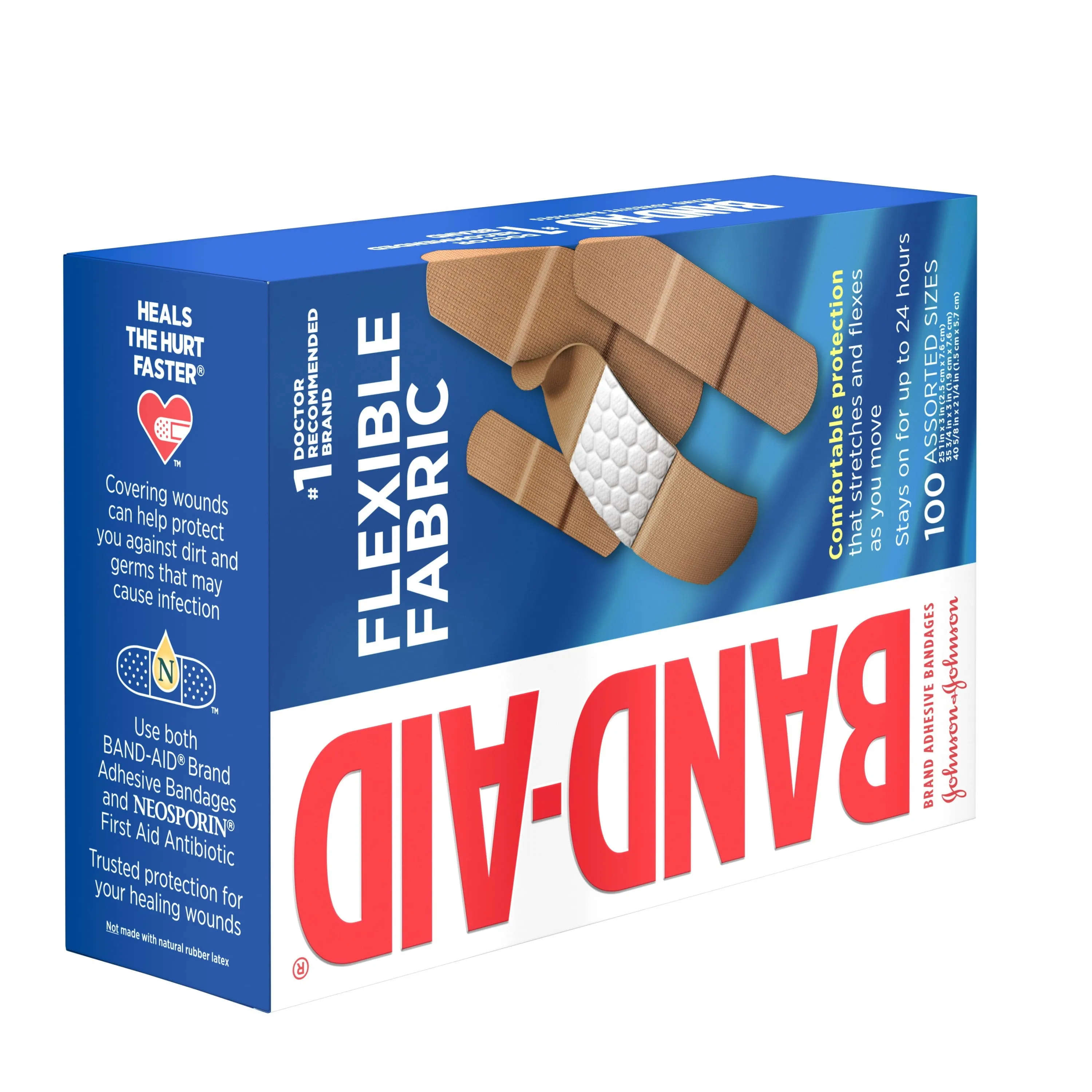 Band-Aid Brand Flexible Fabric Adhesive Bandages, Assorted, 100 ct