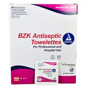 Benzalkonium Chloride Antiseptic Wipes (BZK Wipes) 5" x 7" 100/Box