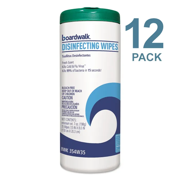 Boardwalk Disinfecting Wipes, 8 X 7, Fresh Scent, 35/Canister, 12 Canisters/Carton - BWK454W35