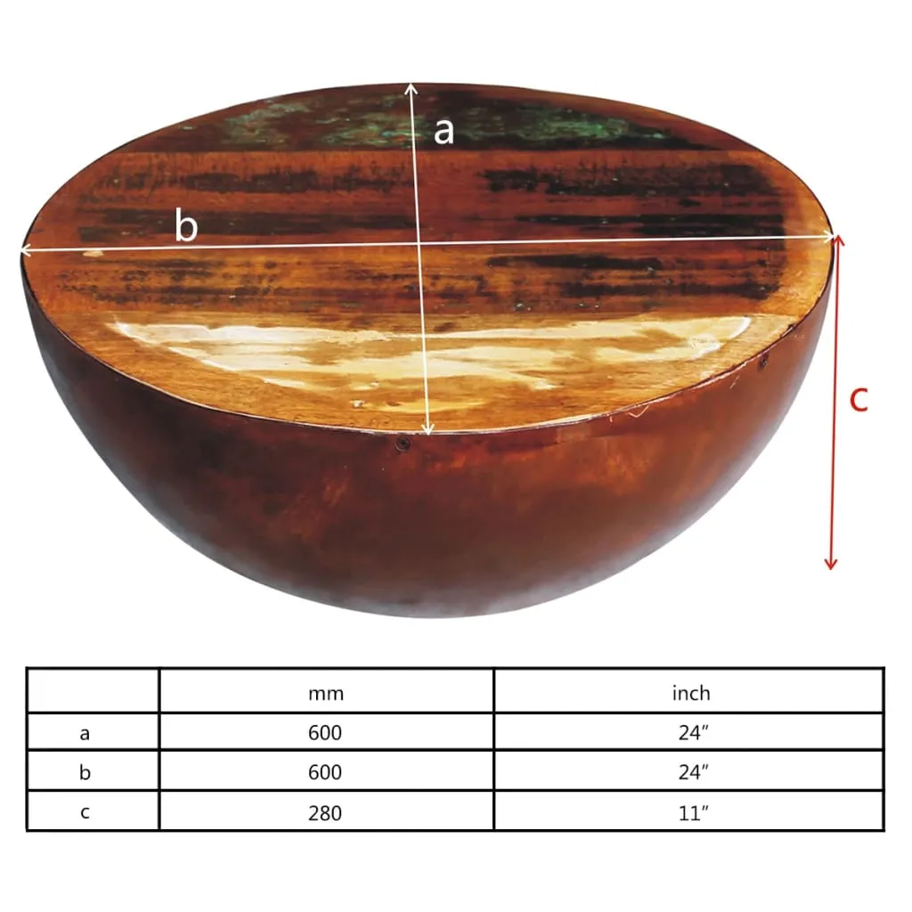 Coffee Table Bowl-shaped End Table with Steel Base Solid Wood Reclaimed