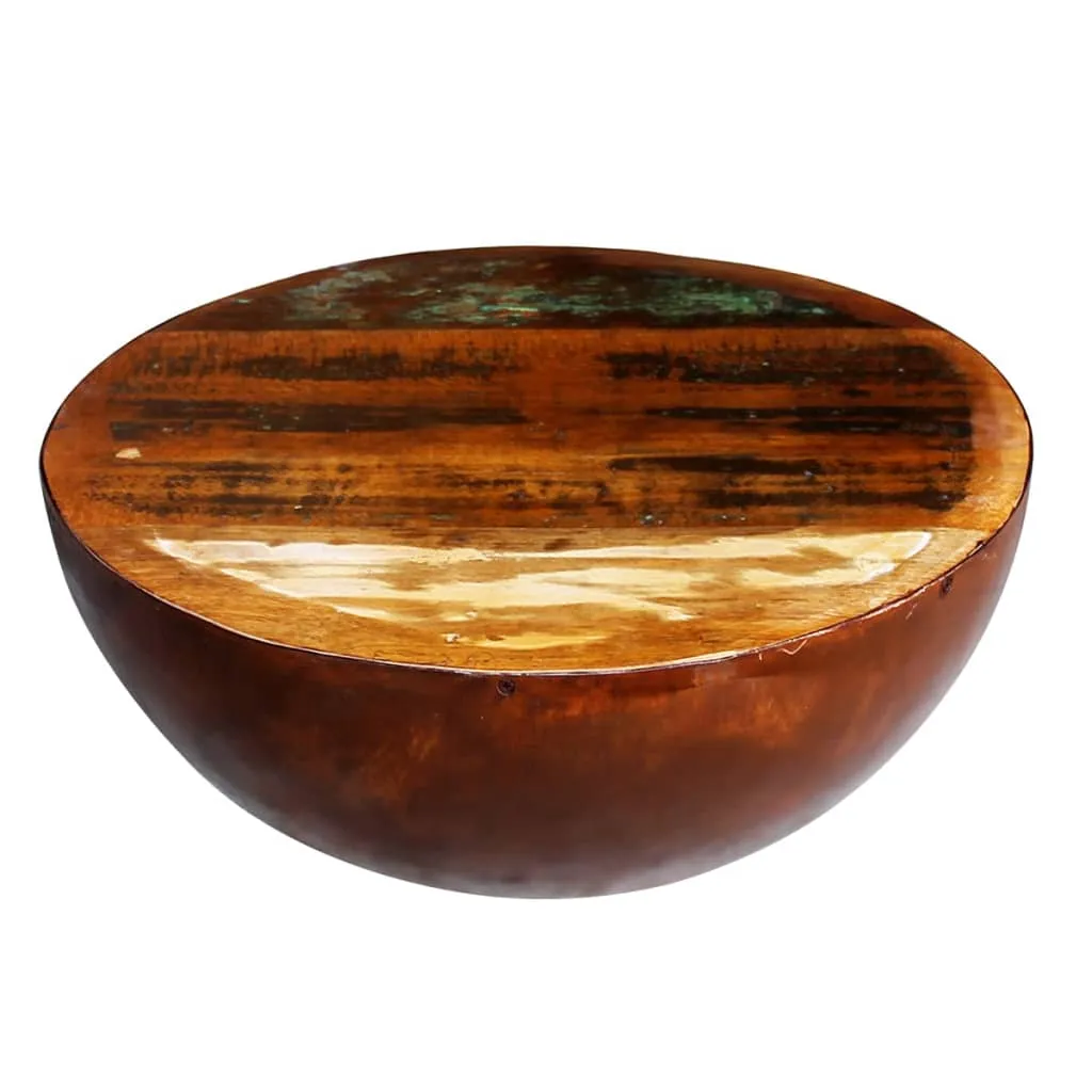 Coffee Table Bowl-shaped End Table with Steel Base Solid Wood Reclaimed