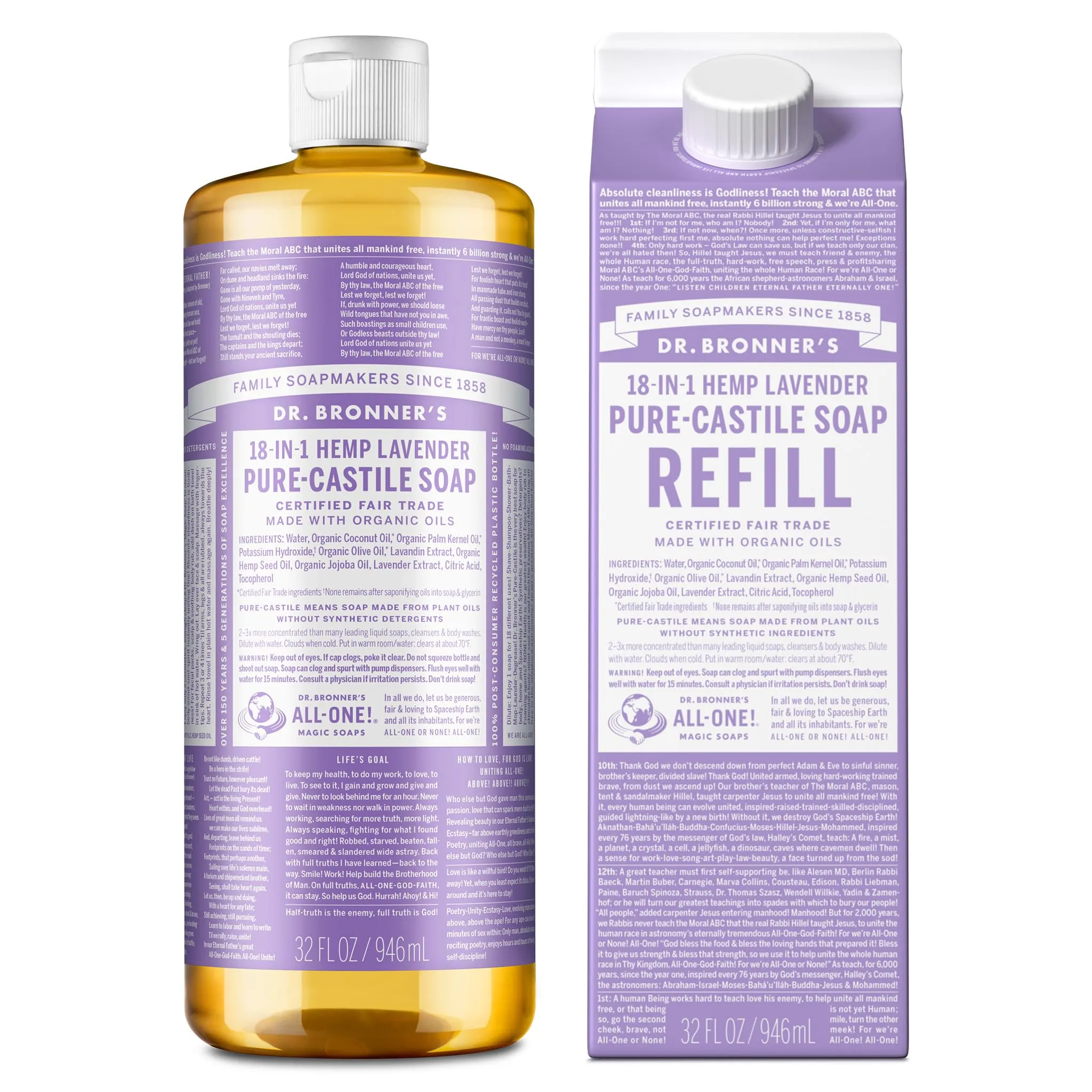 Dr. Bronner’s: Baby Pure-Castile Liquid Soap & Refill Carton – 32 oz, Made with Regenerative Organic Oils