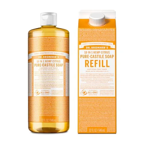 Dr. Bronner’s: Baby Pure-Castile Liquid Soap & Refill Carton – 32 oz, Made with Regenerative Organic Oils