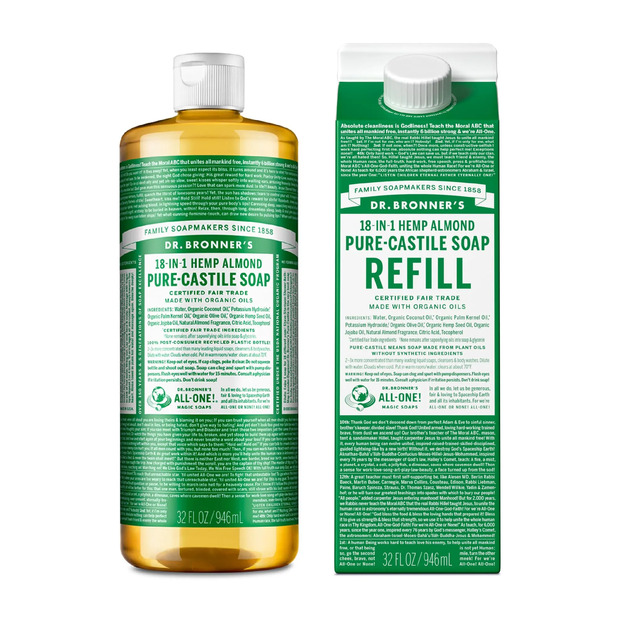 Dr. Bronner’s: Baby Pure-Castile Liquid Soap & Refill Carton – 32 oz, Made with Regenerative Organic Oils