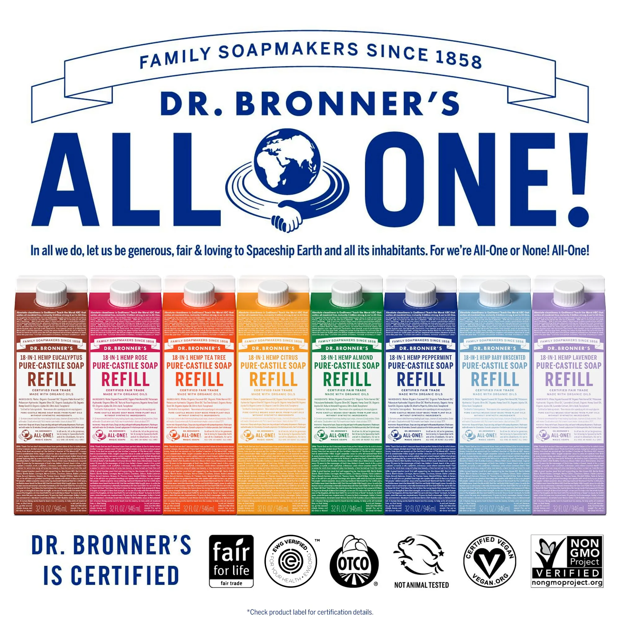 Dr. Bronner’s: Baby Pure-Castile Liquid Soap & Refill Carton – 32 oz, Made with Regenerative Organic Oils