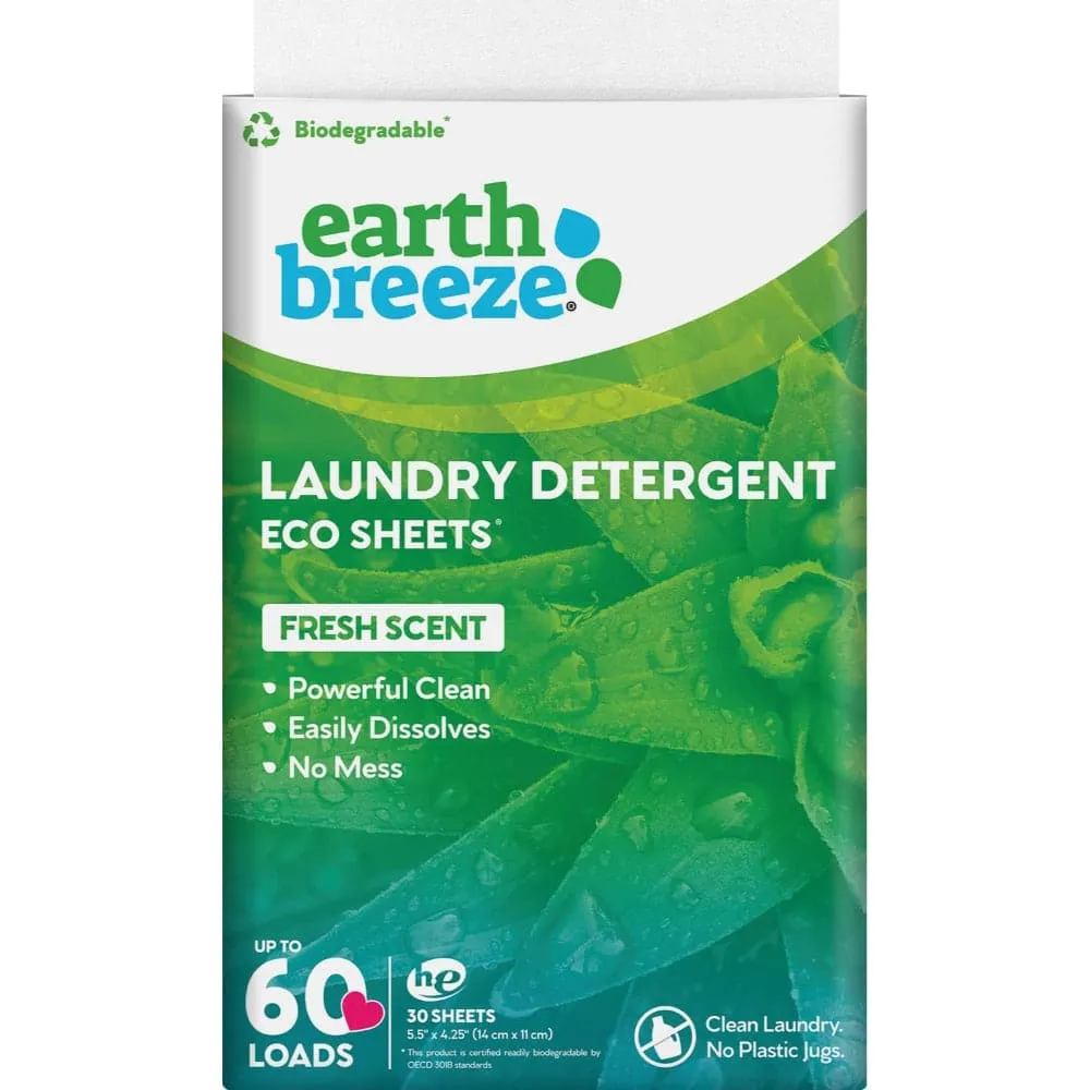 Earth Breeze - Laundry Detergent Eco Sheets Fresh Scent, 30 Sheets