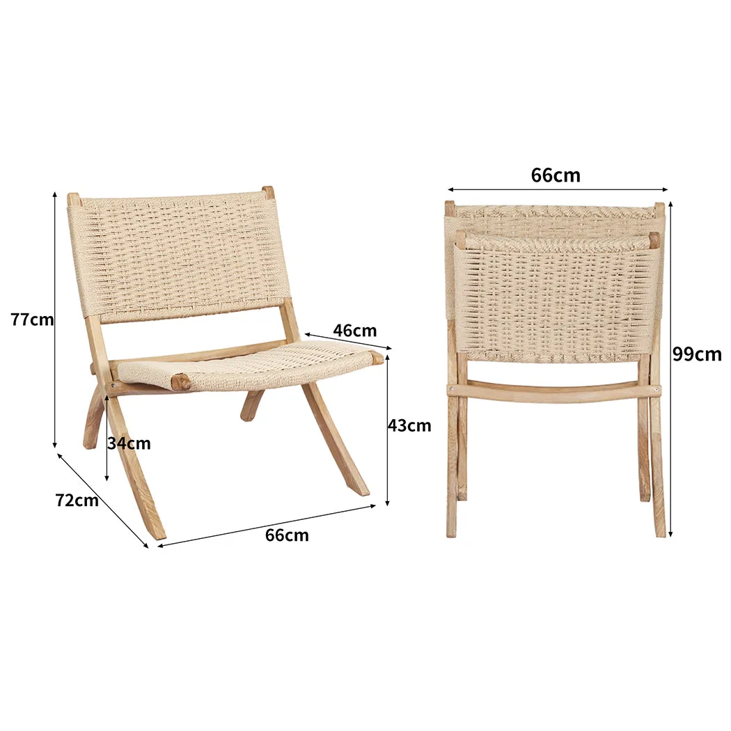 Foldable Single Deck Chair Solid Wood Kraft Rope Paper Woven Seat - Natural