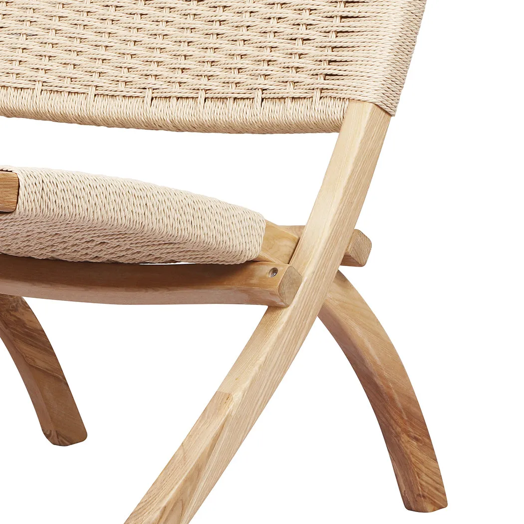 Foldable Single Deck Chair Solid Wood Kraft Rope Paper Woven Seat - Natural