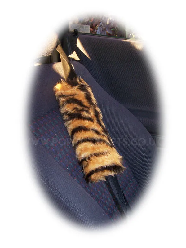 Gold Tiger Stripe fuzzy seatbelt pads 1 pair