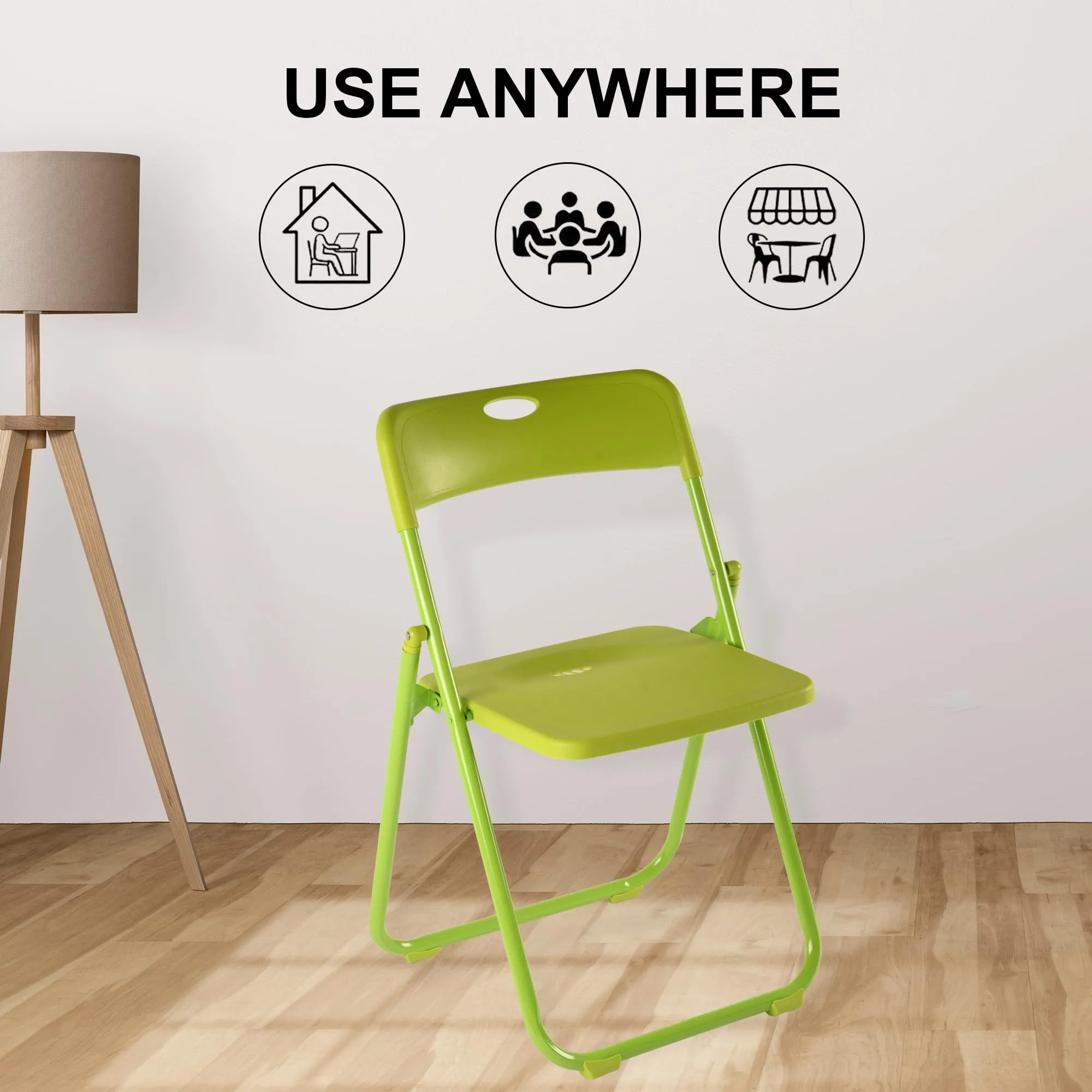 Homestic Folding Chair for Home | Iron Frame & PP Plastic Seat | Lightweight, Portable, Balcony, Garden, Camping Chair | Anti Slip Legs | Indoor Outdoor Chair | Green | 44 * 42 * 75cm