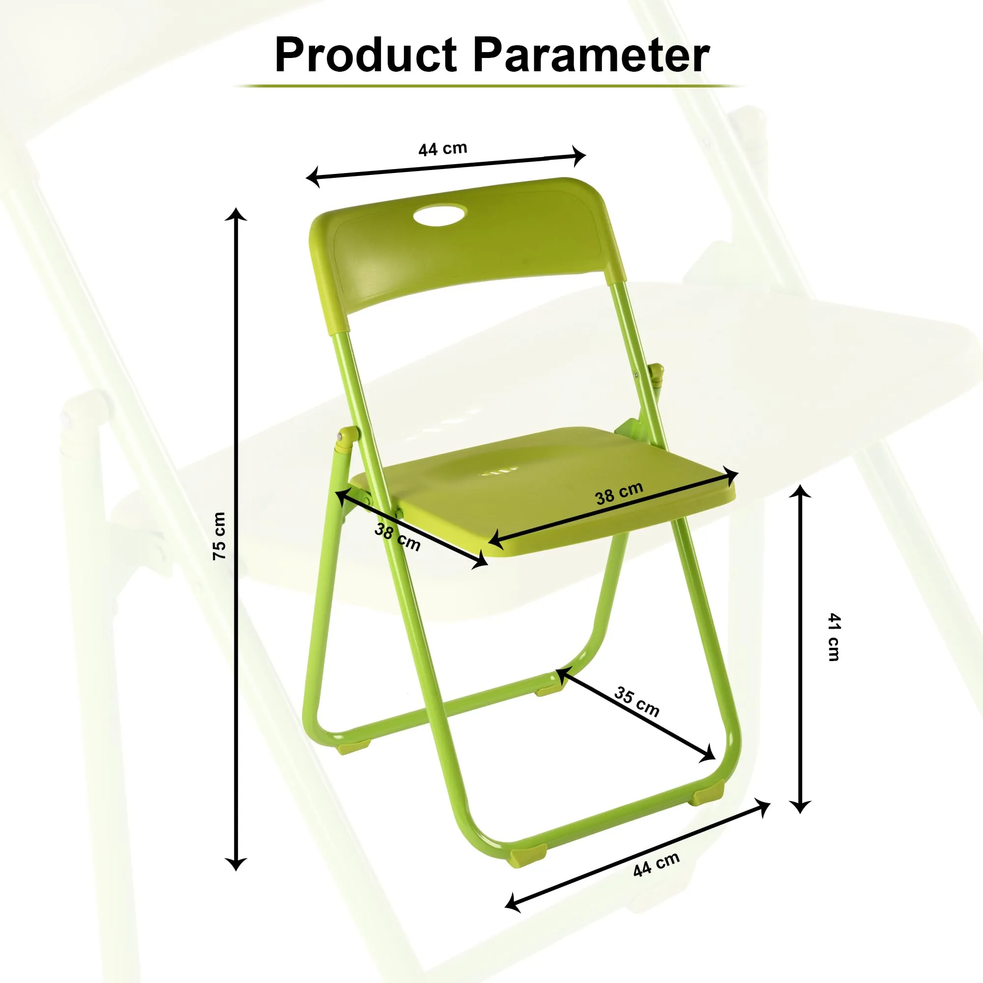 Homestic Folding Chair for Home | Iron Frame & PP Plastic Seat | Lightweight, Portable, Balcony, Garden, Camping Chair | Anti Slip Legs | Indoor Outdoor Chair | Green | 44 * 42 * 75cm