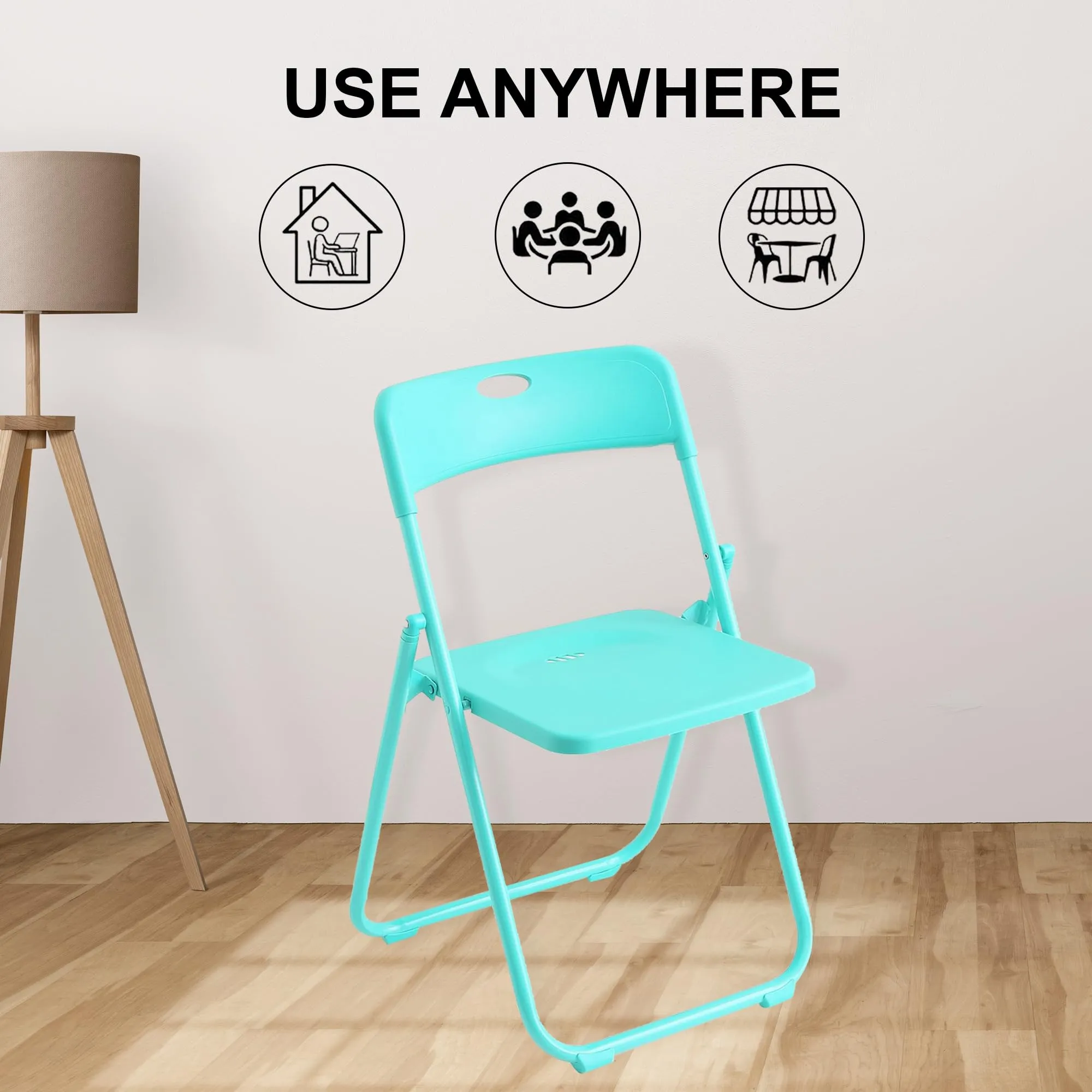 Homestic Folding Chair for Home | Iron Frame & PP Plastic Seat | Lightweight, Portable, Balcony, Garden, Camping Chair | Anti Slip Legs | Indoor Outdoor Chair | Lake Blue | 44 * 42 * 75cm