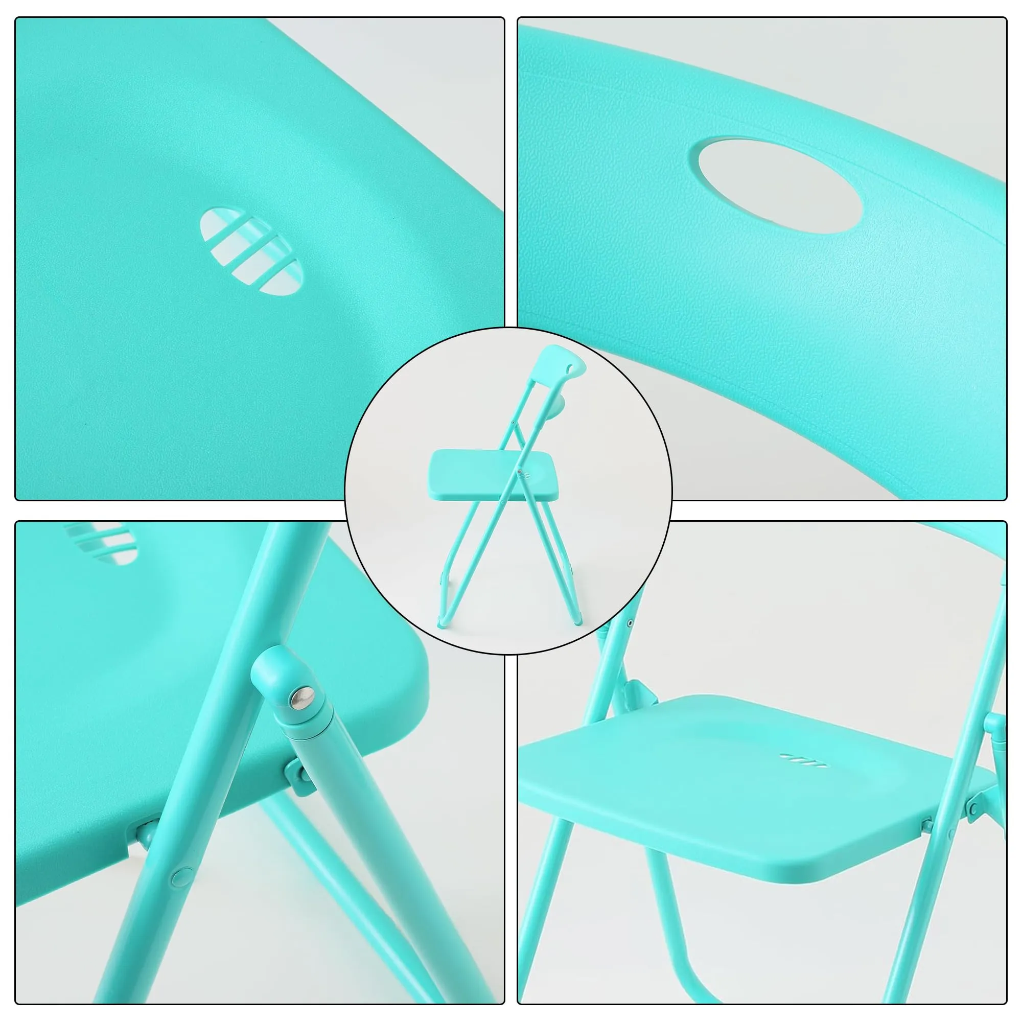 Homestic Folding Chair for Home | Iron Frame & PP Plastic Seat | Lightweight, Portable, Balcony, Garden, Camping Chair | Anti Slip Legs | Indoor Outdoor Chair | Lake Blue | 44 * 42 * 75cm