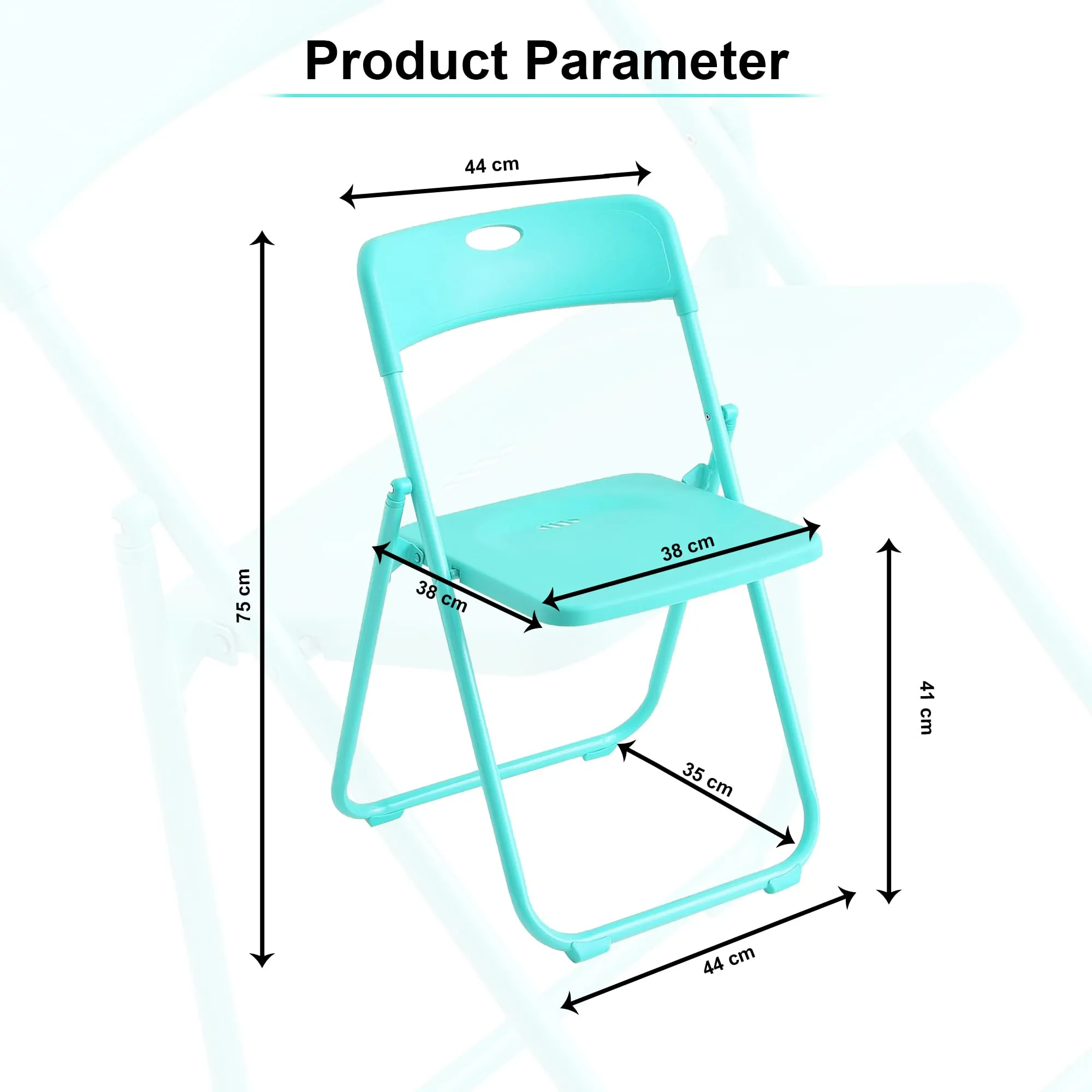 Homestic Folding Chair for Home | Iron Frame & PP Plastic Seat | Lightweight, Portable, Balcony, Garden, Camping Chair | Anti Slip Legs | Indoor Outdoor Chair | Lake Blue | 44 * 42 * 75cm