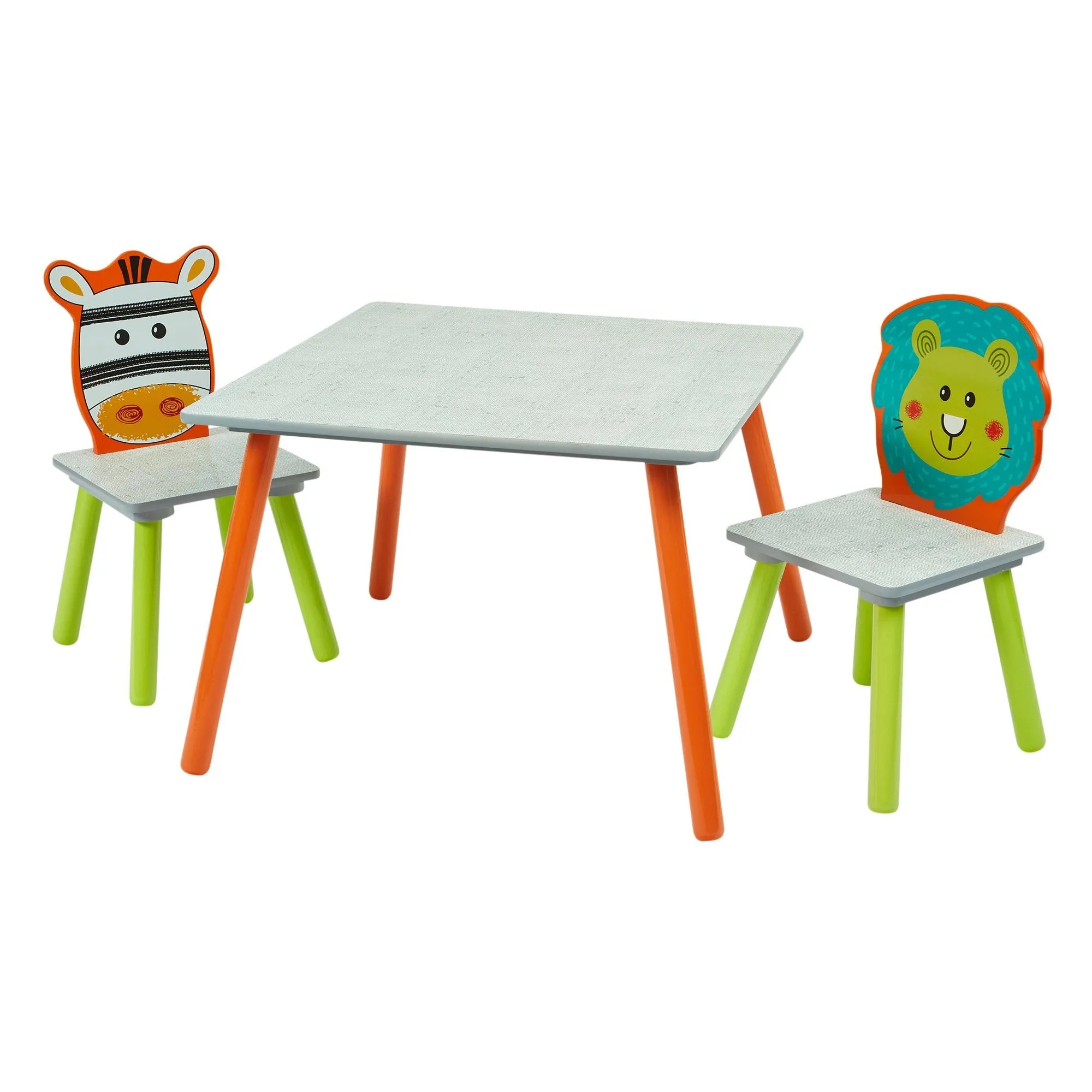 Lion & Zebra Grey Table & 2 Chair Set