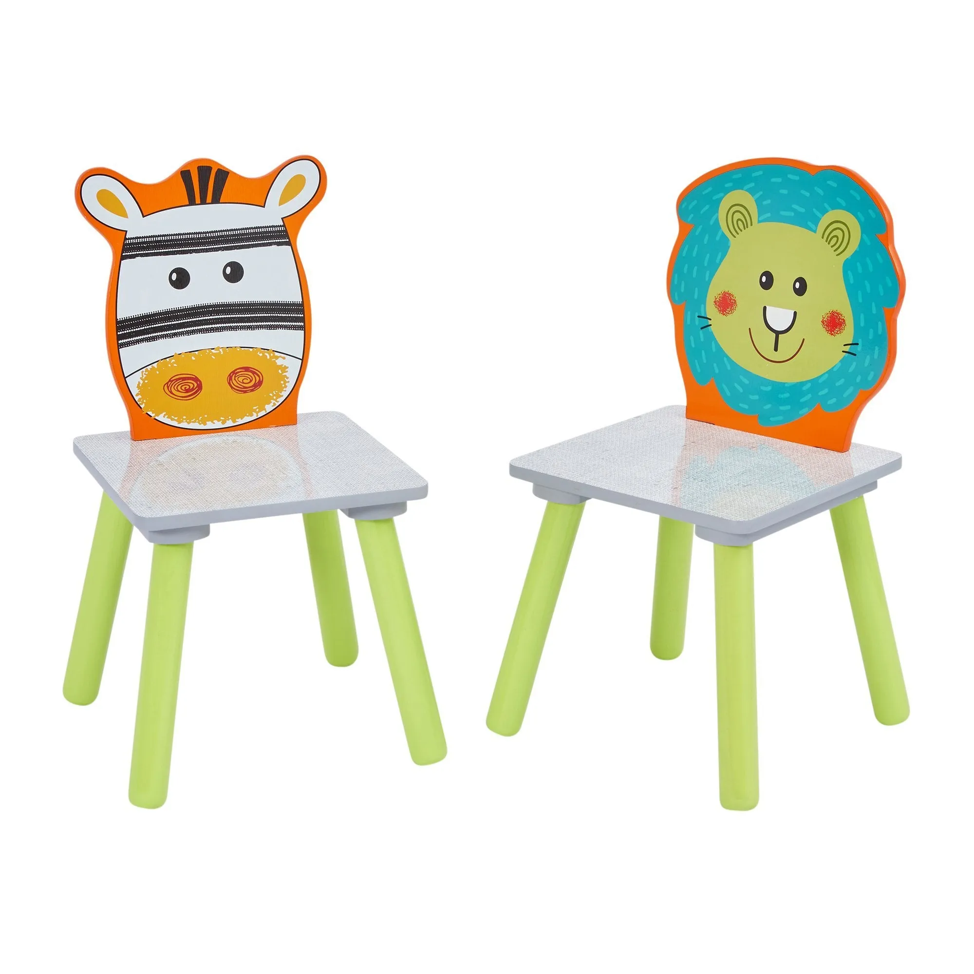 Lion & Zebra Grey Table & 2 Chair Set