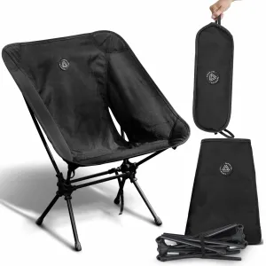 Low Back Ultralight Folding Camping Chairs With Storage Pouch - Black