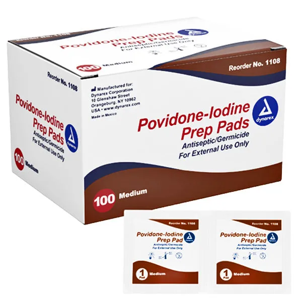 Povidone Iodine Skin Prep Pads by Dynarex 100/box