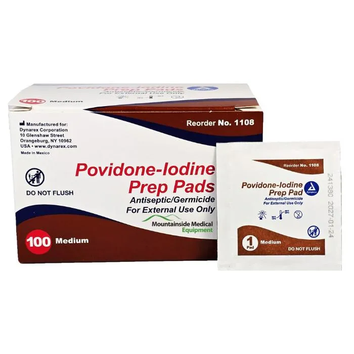 Povidone Iodine Skin Prep Pads by Dynarex 100/box