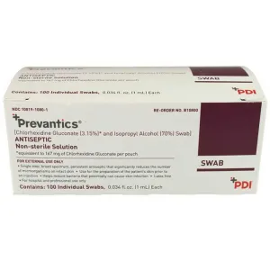 Prevantics Antiseptic Prep Pad with CHG (Chlorhexidine Gluconate) & Isopropyl Alcohol, Individual Packets 100/Box