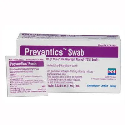 Prevantics Antiseptic Prep Pad with CHG (Chlorhexidine Gluconate) & Isopropyl Alcohol, Individual Packets 100/Box