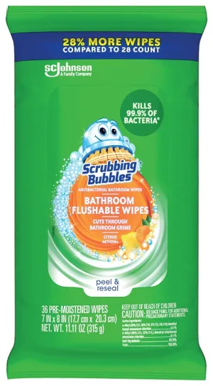 Scrubbing Bubbles 00621 Flushable Wipes, Citrus :EA: QUANTITY: 12