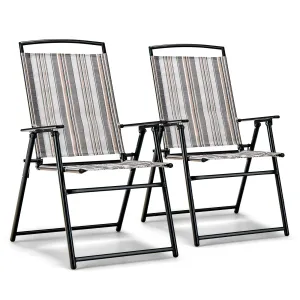 Tangkula Patio Folding Chairs Set of 2, Portable Sling Lawn Chairs with Metal Frame