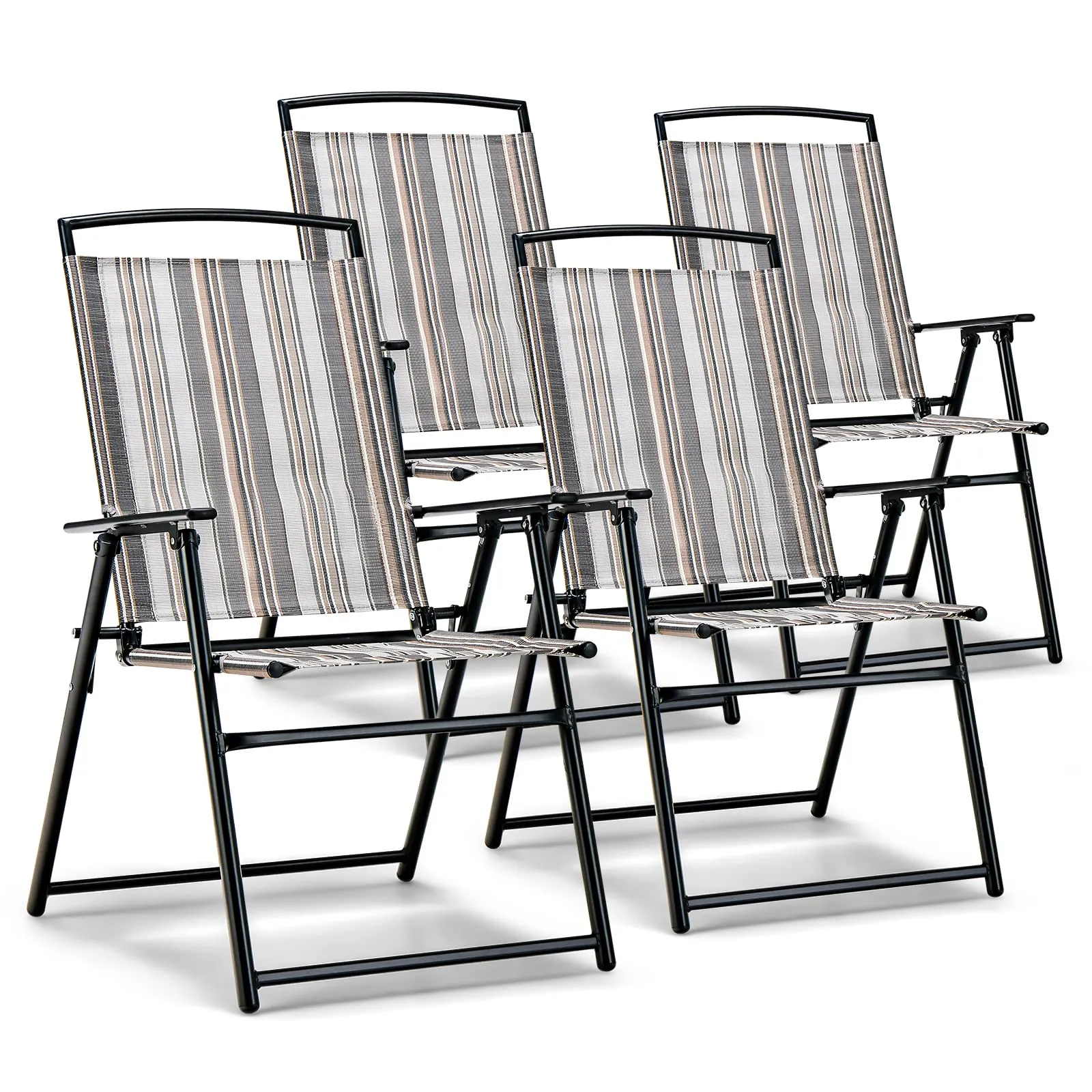 Tangkula Patio Folding Chairs Set of 2, Portable Sling Lawn Chairs with Metal Frame