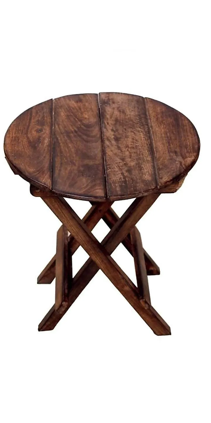 Teak Wood Art Handcrafted, Round Wooden Coffee Table with Folding Capabilities for Living Room, Office, or Decoration