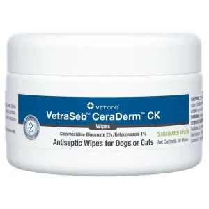 VetraSeb CeraDerm CK Antiseptic Wipes for Cats & Dogs (30 count)