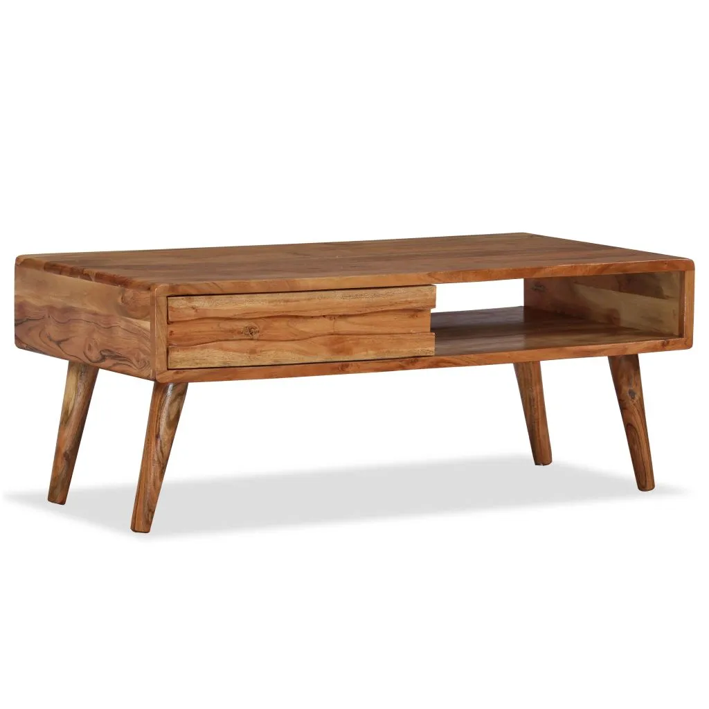 vidaXL Coffee Table Solid Wood with Carved Drawer 100x50x40 cm